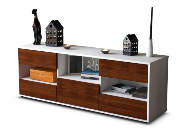 Lowboard Annunziata | Korpus Weiß | Front in Walnuss Holz Optik | 136x49x35cm (BxHxT)