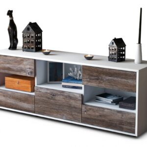 Lowboard Annunziata | Korpus Weiß | Front in Treibholz Holz Optik | 136x49x35cm (BxHxT)