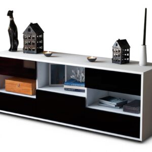 Lowboard Annunziata | Korpus Weiß | Front in Hochglanz Schwarz | 136x49x35cm (BxHxT)