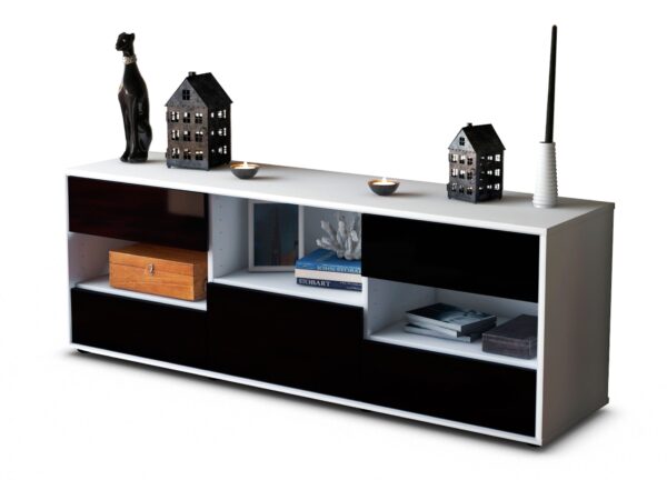 Lowboard Annunziata | Korpus Weiß | Front in Hochglanz Schwarz | 136x49x35cm (BxHxT)