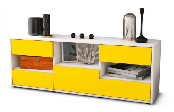 Lowboard Annunziata | Korpus Weiß | Front in Gelb | 136x49x35cm (BxHxT)