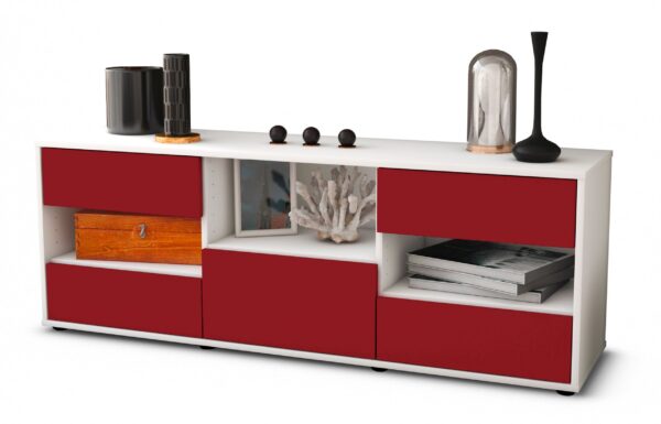 Lowboard Annunziata | Korpus Weiß | Front in Bordeaux | 136x49x35cm (BxHxT)
