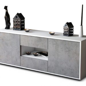 Lowboard Antonella | Korpus Weiß | Front in Beton Optik | 136x49x35cm (BxHxT)