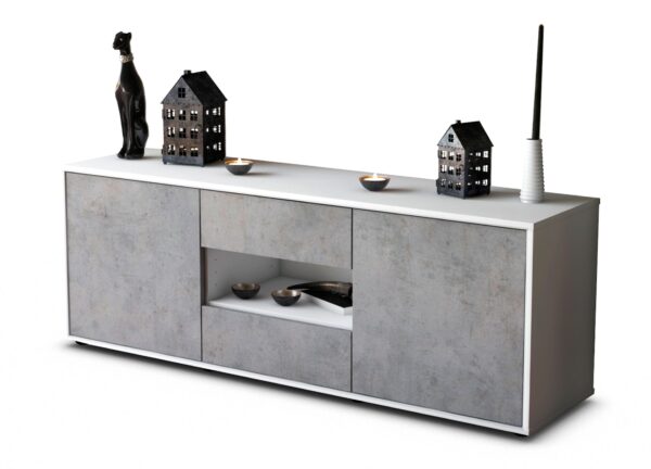 Lowboard Antonella | Korpus Weiß | Front in Beton Optik | 136x49x35cm (BxHxT)