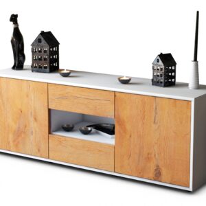 Lowboard Antonella | Korpus Weiß | Front in Eiche Holz Optik | 136x49x35cm (BxHxT)