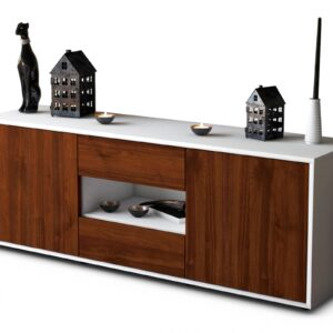 Lowboard Antonella | Korpus Weiß | Front in Walnuss Holz Optik | 136x49x35cm (BxHxT)