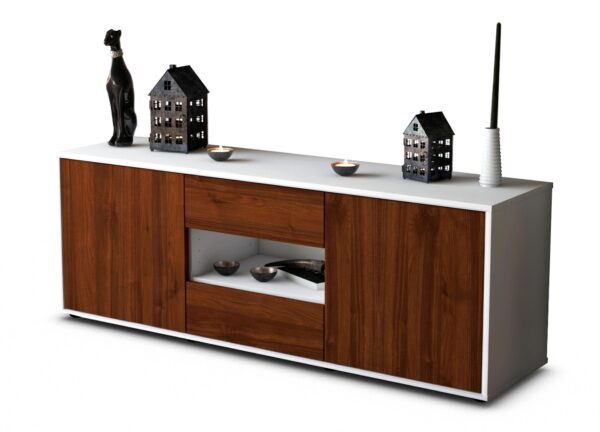 Lowboard Antonella | Korpus Weiß | Front in Walnuss Holz Optik | 136x49x35cm (BxHxT)