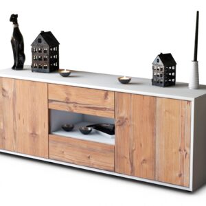 Lowboard Antonella | Korpus Weiß | Front in Pinie Holz Optik | 136x49x35cm (BxHxT)