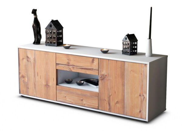Lowboard Antonella | Korpus Weiß | Front in Pinie Holz Optik | 136x49x35cm (BxHxT)