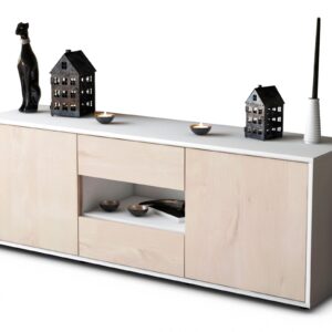 Lowboard Antonella | Korpus Weiß | Front in Zeder Holz Optik | 136x49x35cm (BxHxT)