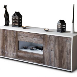 Lowboard Antonella | Korpus Weiß | Front in Treibholz Holz Optik | 136x49x35cm (BxHxT)