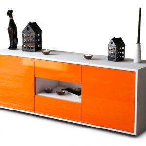 Lowboard Antonella | Korpus Weiß | Front in Hochglanz Orange | 136x49x35cm (BxHxT)