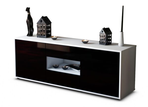 Lowboard Antonella | Korpus Weiß | Front in Hochglanz Schwarz | 136x49x35cm (BxHxT)