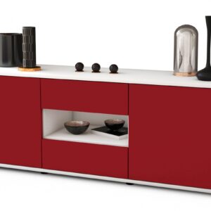 Lowboard Antonella | Korpus Weiß | Front in Bordeaux | 136x49x35cm (BxHxT)