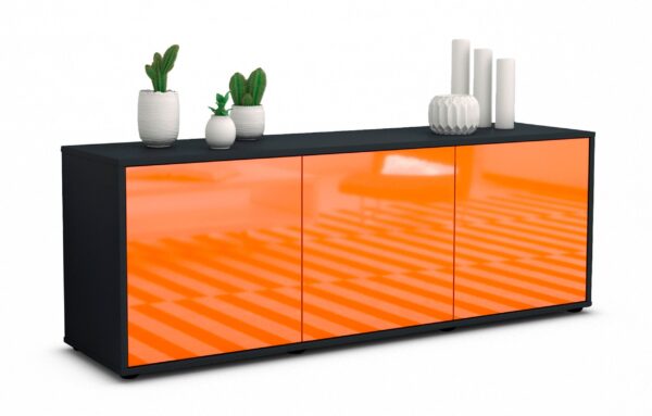 Lowboard Allegra | Korpus Anthrazit | Front in Hochglanz Orange | 136x49x35cm (BxHxT)