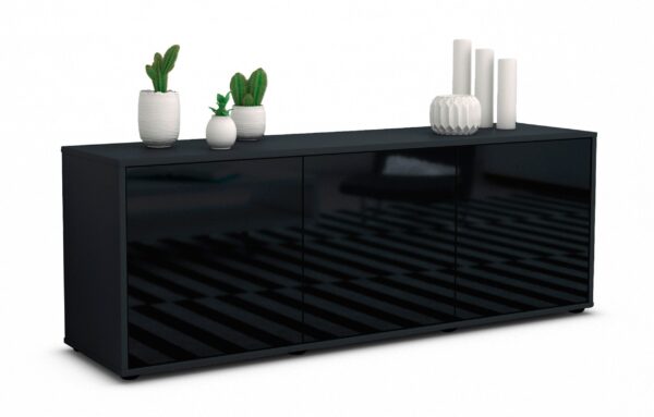 Lowboard Allegra | Korpus Anthrazit | Front in Hochglanz Schwarz | 136x49x35cm (BxHxT)