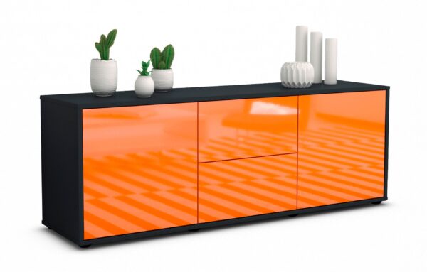 Lowboard Alma | Korpus Anthrazit | Front in Hochglanz Orange | 136x49x35cm (BxHxT)