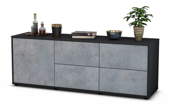 Lowboard Aloisia | Korpus Anthrazit | Front in Beton Optik | 136x49x35cm (BxHxT)