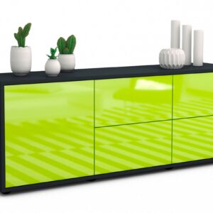 Lowboard Aloisia | Korpus Anthrazit | Front in Hochglanz Grün | 136x49x35cm (BxHxT)