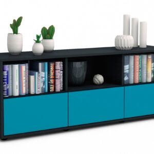 Lowboard Amalia | Korpus Anthrazit | Front in Türkis | 136x49x35cm (BxHxT)