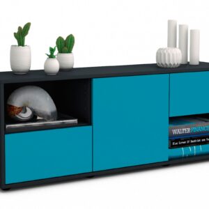 Lowboard Ambra | Korpus Anthrazit | Front in Türkis | 136x49x35cm (BxHxT)