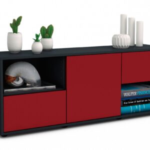 Lowboard Ambra | Korpus Anthrazit | Front in Bordeaux | 136x49x35cm (BxHxT)
