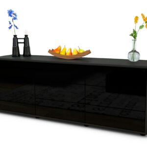 Lowboard Amedea | Korpus Anthrazit | Front in Hochglanz Schwarz | 136x49x35cm (BxHxT)