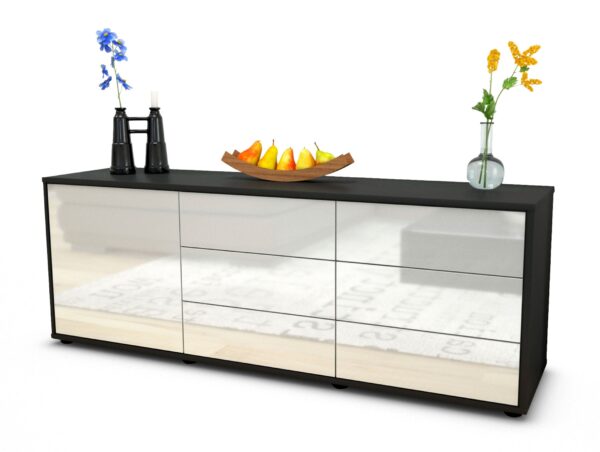 Lowboard Amedea | Korpus Anthrazit | Front in Hochglanz Weiß | 136x49x35cm (BxHxT)