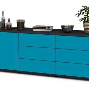 Lowboard Amedea | Korpus Anthrazit | Front in Türkis | 136x49x35cm (BxHxT)