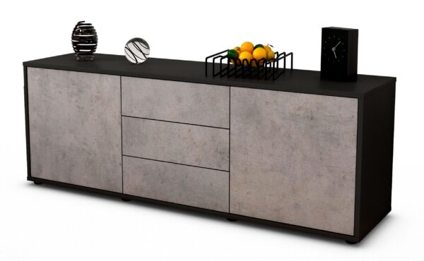 Lowboard Ameline | Korpus Anthrazit | Front in Beton Optik | 136x49x35cm (BxHxT)