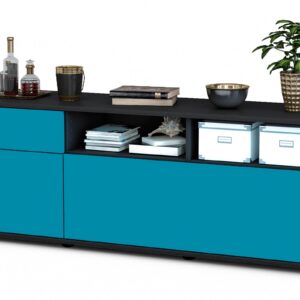 Lowboard Anais | Korpus Anthrazit | Front in Türkis | 136x49x35cm (BxHxT)