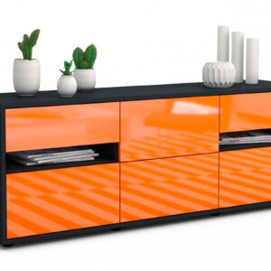 Lowboard Andrea | Korpus Anthrazit | Front in Hochglanz Orange | 136x49x35cm (BxHxT)