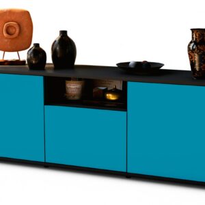 Lowboard Andreana | Korpus Anthrazit | Front in Türkis | 136x49x35cm (BxHxT)