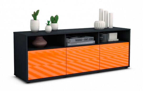 Lowboard Andrina | Korpus Anthrazit | Front in Hochglanz Orange | 136x49x35cm (BxHxT)
