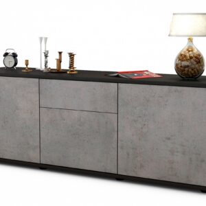 Lowboard Anella | Korpus Anthrazit | Front in Beton Optik | 136x49x35cm (BxHxT)