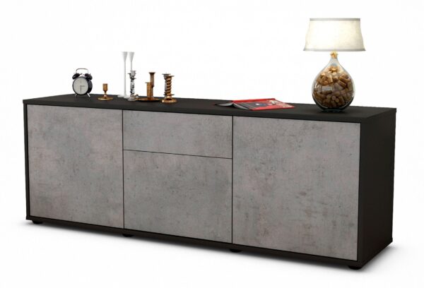 Lowboard Anella | Korpus Anthrazit | Front in Beton Optik | 136x49x35cm (BxHxT)