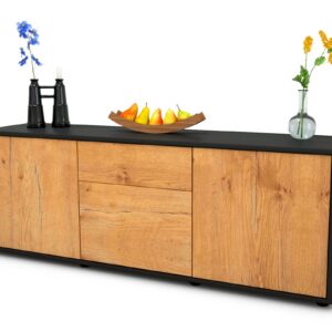 Lowboard Anella | Korpus Anthrazit | Front in Eiche Holz Optik | 136x49x35cm (BxHxT)