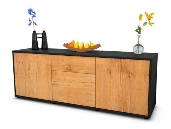 Lowboard Anella | Korpus Anthrazit | Front in Eiche Holz Optik | 136x49x35cm (BxHxT)