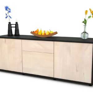 Lowboard Anella | Korpus Anthrazit | Front in Zeder Holz Optik | 136x49x35cm (BxHxT)
