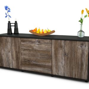Lowboard Anella | Korpus Anthrazit | Front in Treibholz Holz Optik | 136x49x35cm (BxHxT)