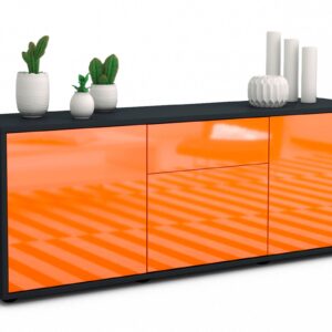 Lowboard Anella | Korpus Anthrazit | Front in Hochglanz Orange | 136x49x35cm (BxHxT)