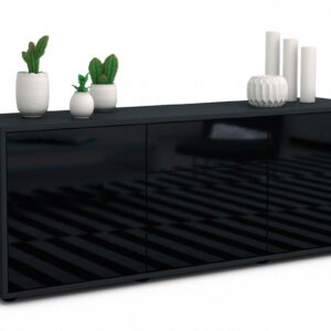 Lowboard Anella | Korpus Anthrazit | Front in Hochglanz Schwarz | 136x49x35cm (BxHxT)