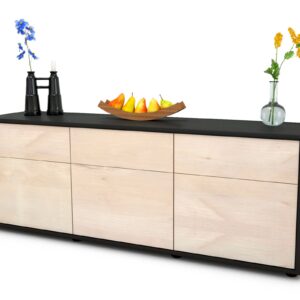 Lowboard Angela | Korpus Anthrazit | Front in Zeder Holz Optik | 136x49x35cm (BxHxT)