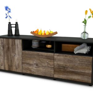 Lowboard Angelina | Korpus Anthrazit | Front in Treibholz Holz Optik | 136x49x35cm (BxHxT)