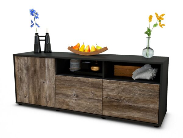 Lowboard Angelina | Korpus Anthrazit | Front in Treibholz Holz Optik | 136x49x35cm (BxHxT)