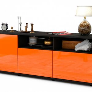 Lowboard Angelina | Korpus Anthrazit | Front in Hochglanz Orange | 136x49x35cm (BxHxT)