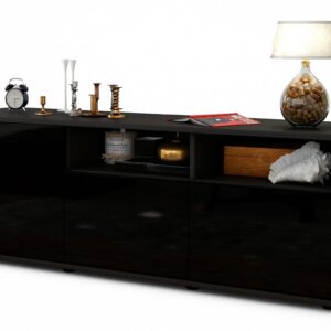 Lowboard Angelina | Korpus Anthrazit | Front in Hochglanz Schwarz | 136x49x35cm (BxHxT)