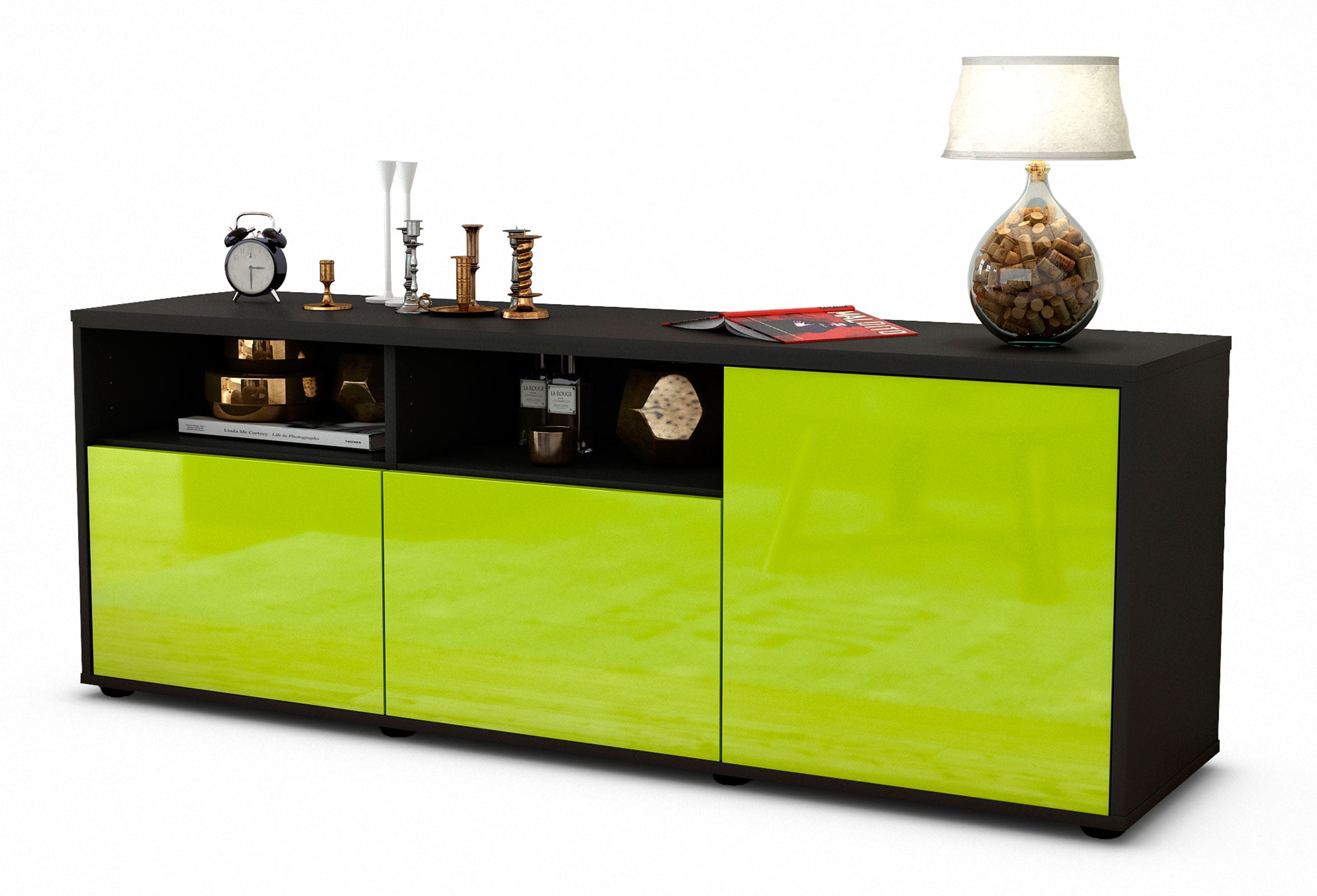 Lowboard Anina, Grün (136x49x35cm) 1 Lowboard Anina, Grün (136x49x35cm)