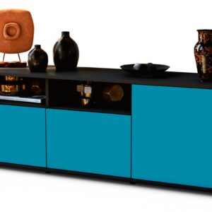 Lowboard Anina | Korpus Anthrazit | Front in Türkis | 136x49x35cm (BxHxT)