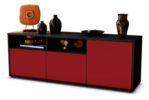 Lowboard Anina | Korpus Anthrazit | Front in Bordeaux | 136x49x35cm (BxHxT)